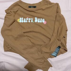 Forever 21 Brown Long Sleeve 'Happy Daze' Tee